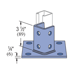 Product image for Unistrut P2072A-HG 6" x 3-3/4" x 6" Post Base, Steel, Hot-Dip Galvanized, 1-5/8" Series