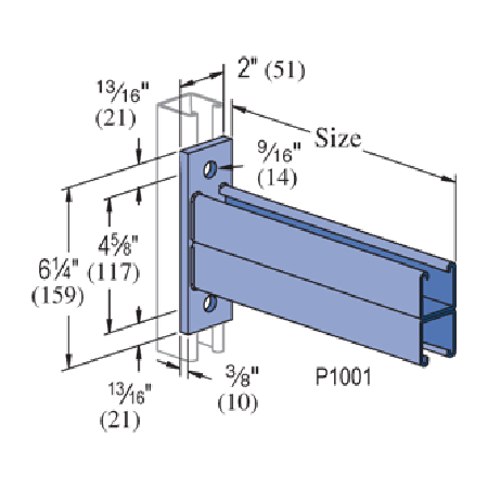 Product image for Unistrut P2546-HG 36" Bracket (Slots Up and Down), Steel, Hot-Dip Galvanized, 1-5/8" Series
