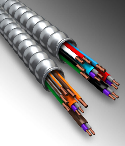 Product image for MC-PCS Cable (3) 16/2 Solid (Black,Red,Blue Jacketed), 12/3, Neutral & Ground, Aluminum Luminary Multizone Cable, 1000ft Reel