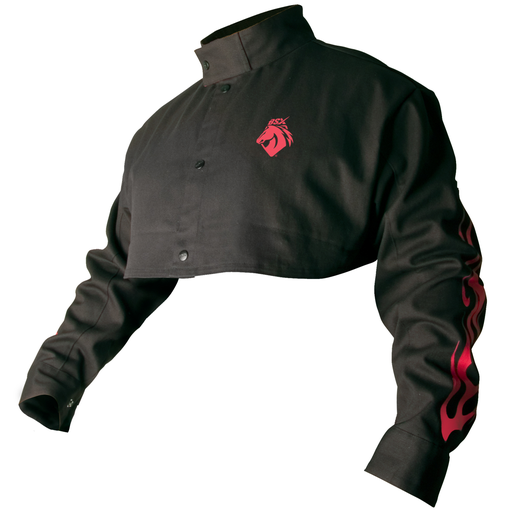 BSX BLACK FR WELDING CAPE SLEEVE WITH RED FLAMES, SMALL