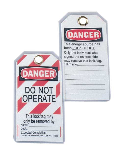 Lockout Tag, Vinyl, "Do Not Operate" Striped, 5/Card Lockout Tag, Vinyl, "Do Not Operate" Striped, 5/Card