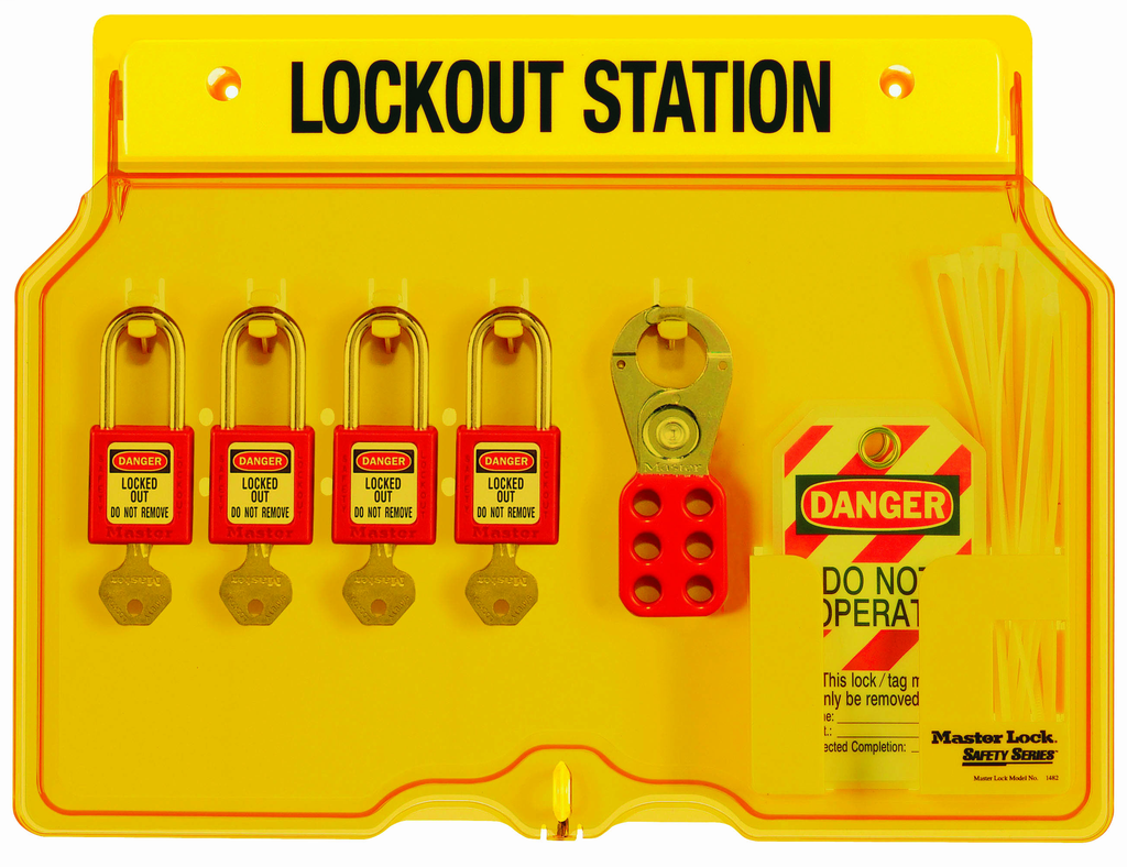 Four-Lock Station, w/4 Locks, 12 Tags, 2 Hasps