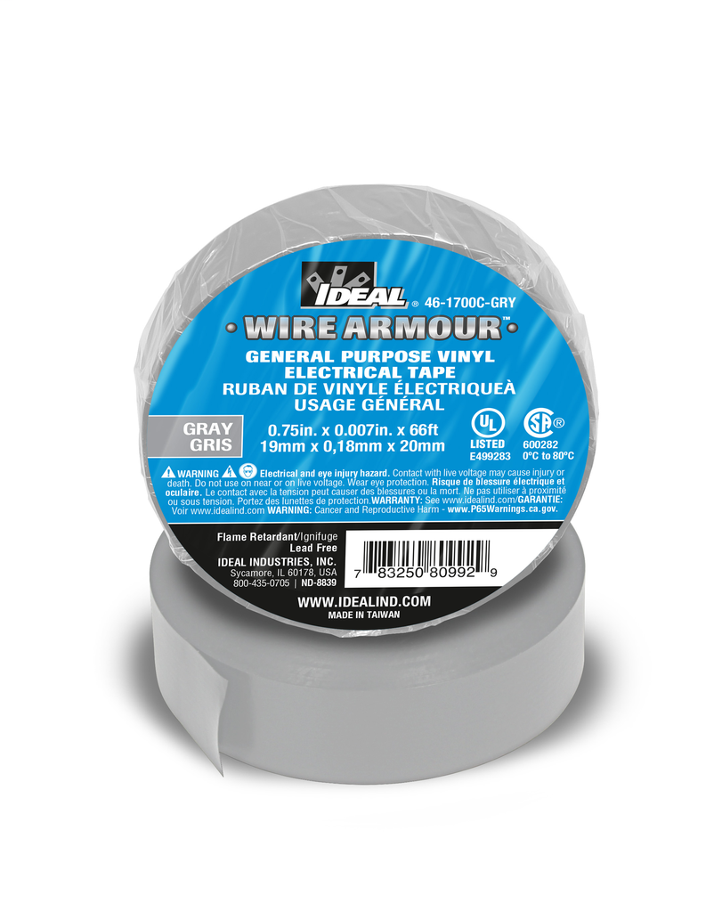 Product image for Ideal 46-1700C-GRY General Purpose Electrical Vinyl Tape, Gray, 3/4" x 66ft, 7mil
