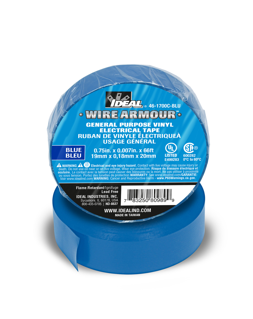Product image for Ideal 46-1700C-BLU General Purpose Electrical Vinyl Tape, Blue, 3/4" x 66ft, 7mil