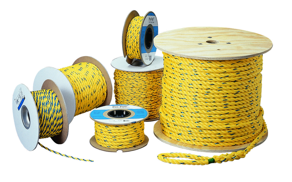 Product image for Ideal 31-853 PolyProp Pro-Pull Rope, Yellow, 5/8" x 600' Spool, 6200lb Tensile