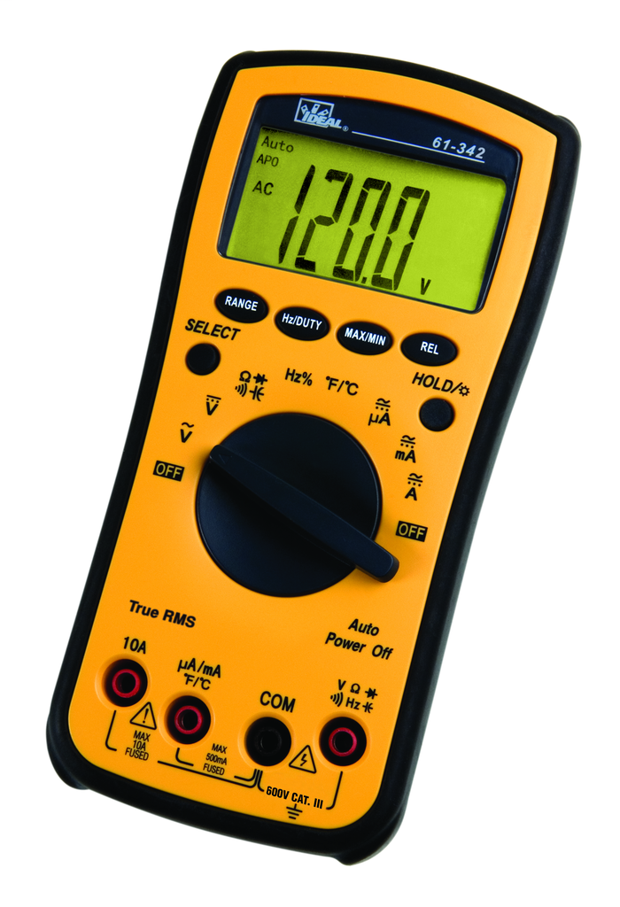 Product image for Ideal Industries 61-342 10 Amp 1000 VAC/VDC True RMS Audible Continuity Digital Multimeter