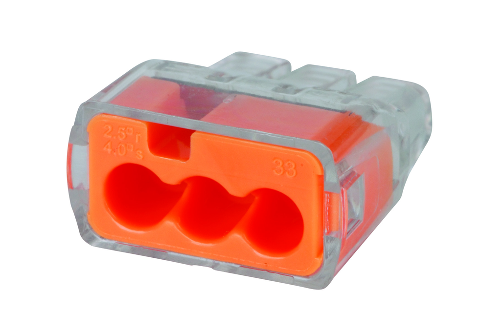 Product image for Ideal 30-1633 Push-In Wire Connector Orange 12AWG, 3-Port (5000/Box)