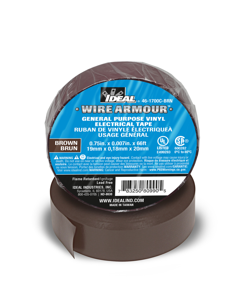 Product image for Ideal 46-1700C-BRN General Purpose Electrical Vinyl Tape, Brown, 3/4" x 66ft, 7mil
