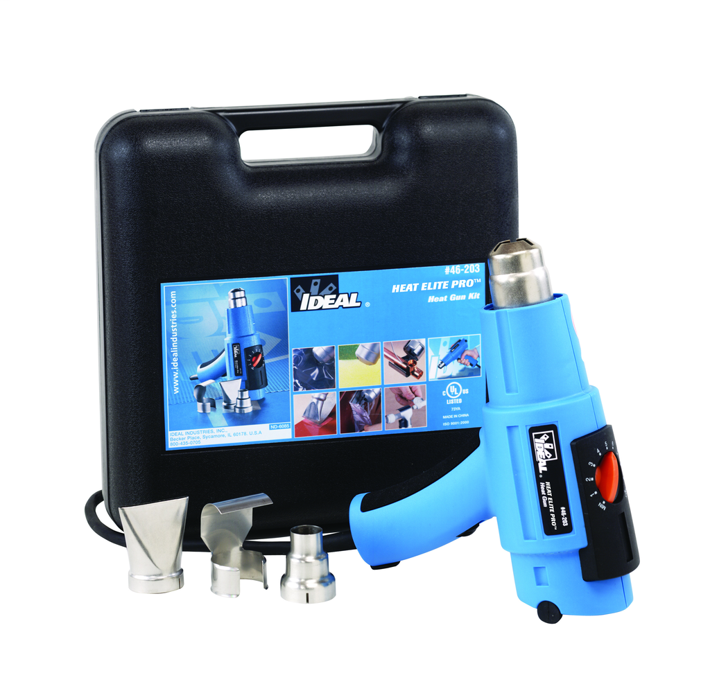 Product image for Ideal 46-203 Heat Elite Pro Heat Gun Kit (Gun,Deflector,Reduction Adapter,Wide-Slot Adapter), 180-1020 F
