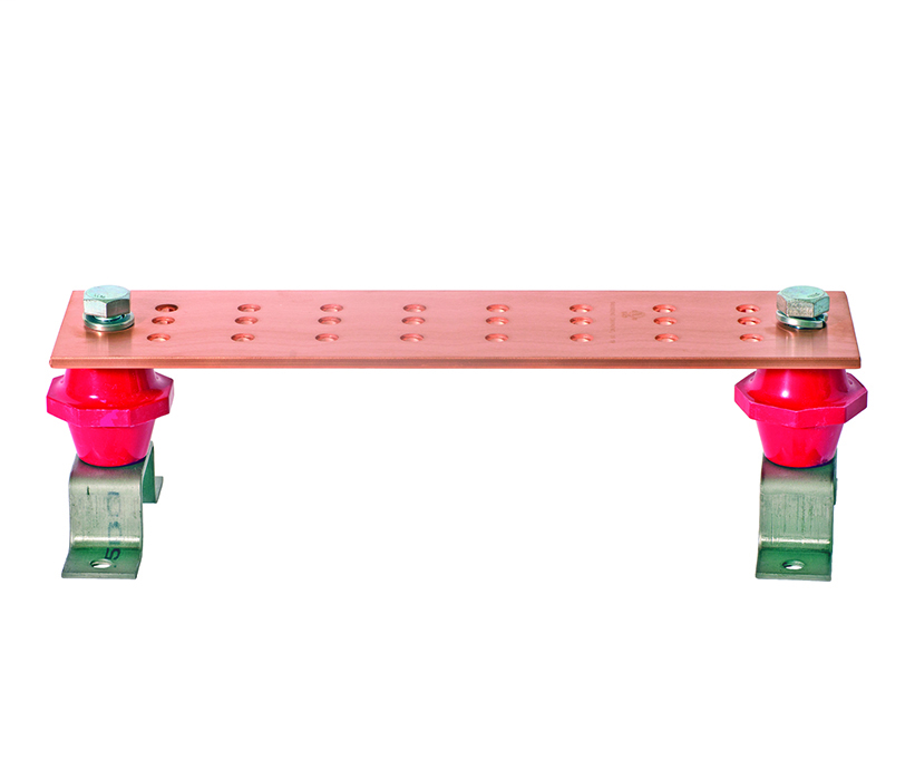 Product image for Ilsco BBFC-2-10-16-KIT Copper Grounding Bus Bar Kit, 2in Wide, 10in Length, 16 Mounting Points