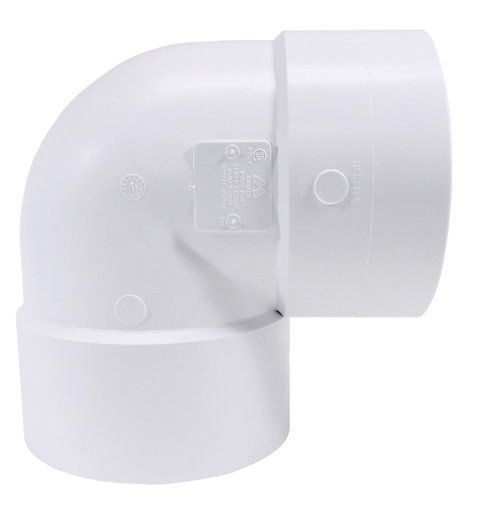 6"x90D PVC SHORT TURN ELBOW HxH SDR35 BDS