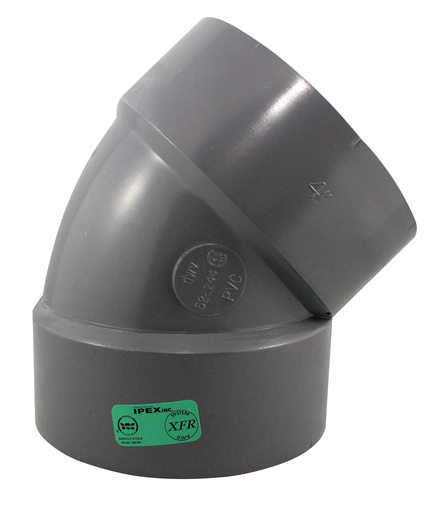 4"x45D PVC DWV SHORT TURN ELBOW HxH SYSTEM XFR