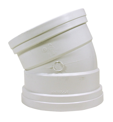 8"x22 1/2D PVC ELBOW SWR DR35 GxG TRENCH TOUGH PLUS/RING-TITE