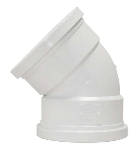 6"x45D PVC ELBOW HW SWR DR26 GxG TRENCH TOUGH PLUS