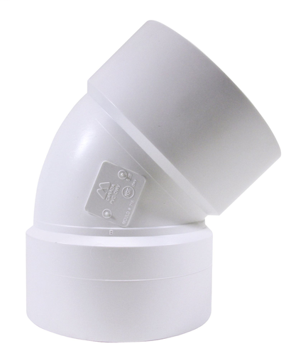 6"x45D PVC DWV ELBOW HxH WHITE