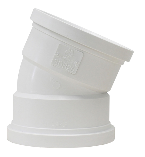 6"x22 1/2D PVC ELBOW HW SWR DR26 GxG TRENCH TOUGH PLUS
