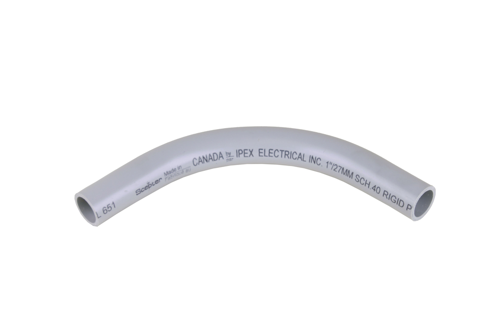 Product image for Ipex 068582 1" Schedule 40 PVC 90 Degrees Plain End Standard Radius Conduit Elbow