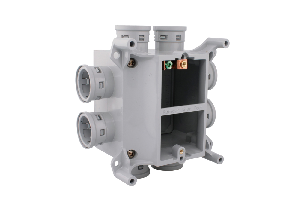Product image for Ipex SVDB-H-15 (089065) Kwikon PVC Concrete Wall Box, 3-1/2" Deep, 38 cu.in., (8) 3/4" Hubs