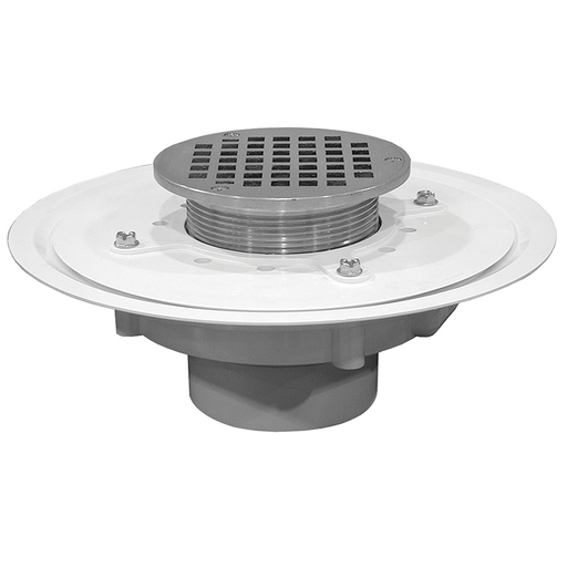 2" Heavy Duty PVC Drain Base with 4" Metal Spud and 5" Polished Brass Strainer