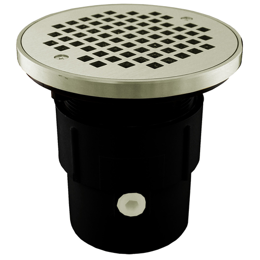 3" x 4" ABS Pipe Fit Drain Base with 3-1/2" Plastic Spud and 6" Nickel Bronze Strainer with Ring
