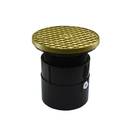 4" ABS Over Pipe Fit Base Cleanout with 4" Plastic Spud and 6" Polished Brass Cover with Ring