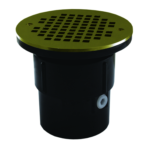 3" x 4" ABS Pipe Fit Drain Base with 3-1/2" Plastic Spud and 6" Polished Brass Strainer