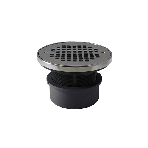 4" PVC Hub Fit Drain Base with 3-1/2" Plastic Spud and 6" Chrome Plated Strainer with Ring