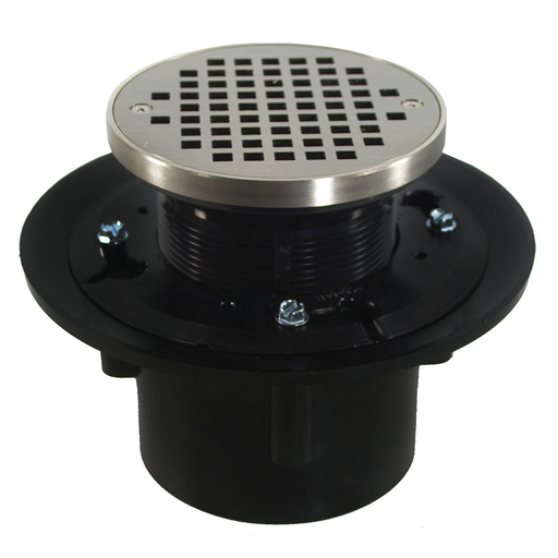 3" x 4" Heavy Duty ABS Drain Base with 3" Plastic Spud and 6" Nickel Bronze Strainer with Ring