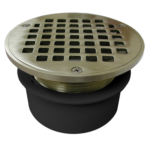 4" PVC Inside Pipe Fit Drain Base with 3" Metal Spud and 5" Nickel Bronze Strainer