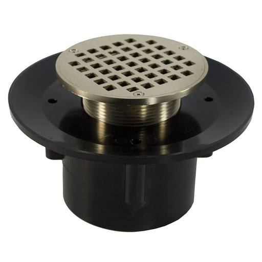 4" Heavy Duty ABS Slab Drain Base with 3-1/2" Metal Spud and 4" Nickel Bronze Strainer