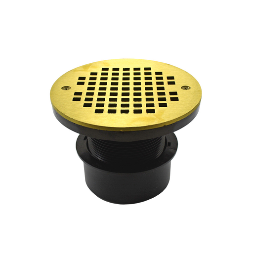 4" ABS Inside Pipe Fit Drain Base with 3" Plastic Spud and 6" Polished Brass Strainer
