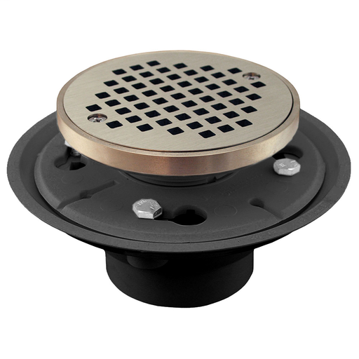 2" x 3" PVC Shower Drain/Floor Drain with 4" Nickel Bronze Cast Round Strainer with Ring
