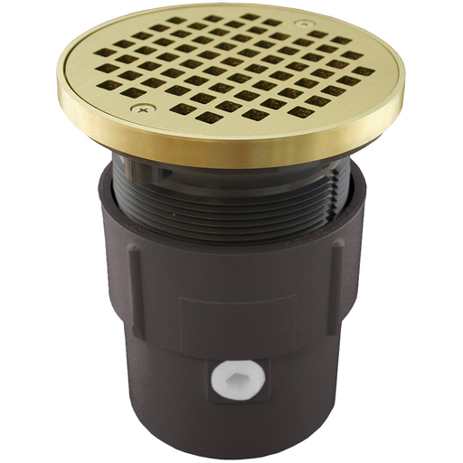 3" x 4" PVC Pipe Fit Drain Base with 3-1/2" Plastic Spud and 5" Polished Brass Strainer with Ring