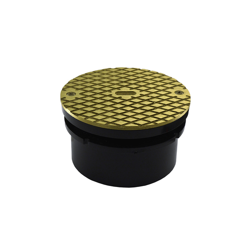 4" ABS Hub Fit Base Cleanout with 3-1/2" Plastic Spud and 6" Polished Brass Round Cover