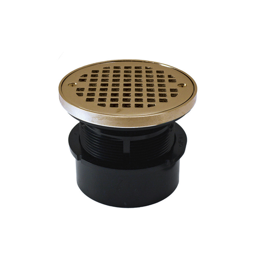 4" ABS Hub Fit Drain Base with 3-1/2" Plastic Spud and 5" Nickel Bronze Strainer with Ring