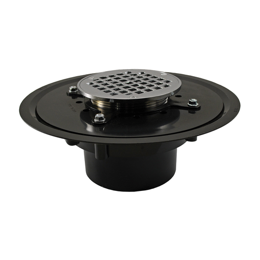 4" Heavy Duty ABS Drain Base with 3-1/2" Metal Spud and 5" Chrome Plated Strainer