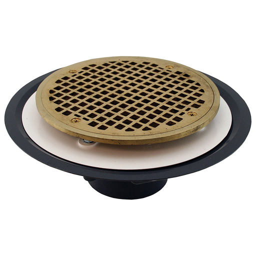 3" Heavy Duty PVC Drain Base with 3-1/2" Metal Spud and 8" Polished Brass Strainer