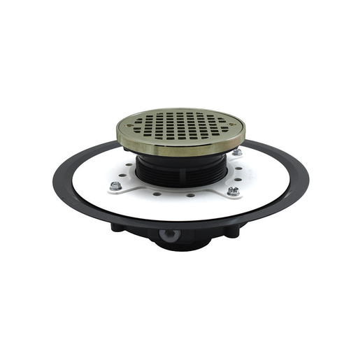 2" Heavy Duty PVC Drain Base with 3-1/2" Plastic Spud and 5" Nickel Bronze Strainer with Ring