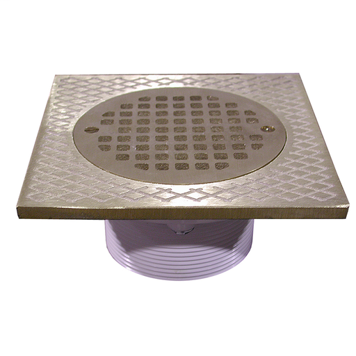 4" IPS PVC Spud with 7" Square Top and 5" Nickel Bronze Strainer