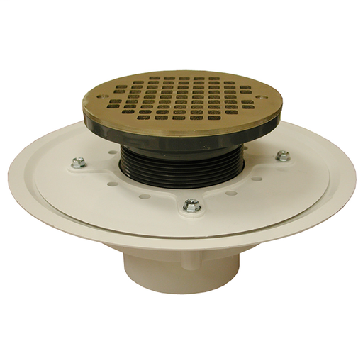 3" Heavy Duty PVC Drain Base with 3-1/2" Plastic Spud and 6" Nickel Bronze Strainer