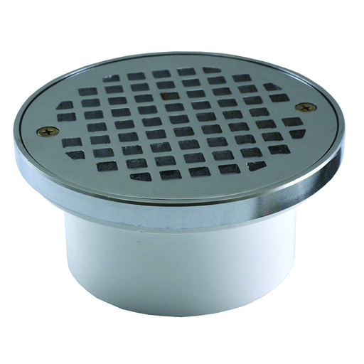 3" x 4" General Purpose PVC Drain with 5" Chrome Plated Round Strainer with Ring