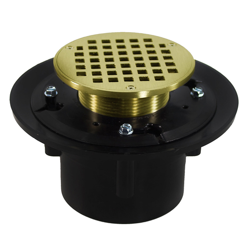 3" x 4" Heavy Duty ABS Drain Base with 3" Metal Spud and 5" Polished Brass Strainer