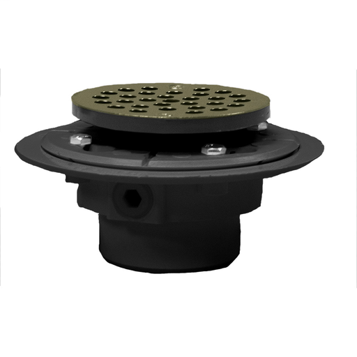 2" x 3" PVC Shower Drain/Floor Drain with 4" Polished Brass Round Strainer and Primer Tap