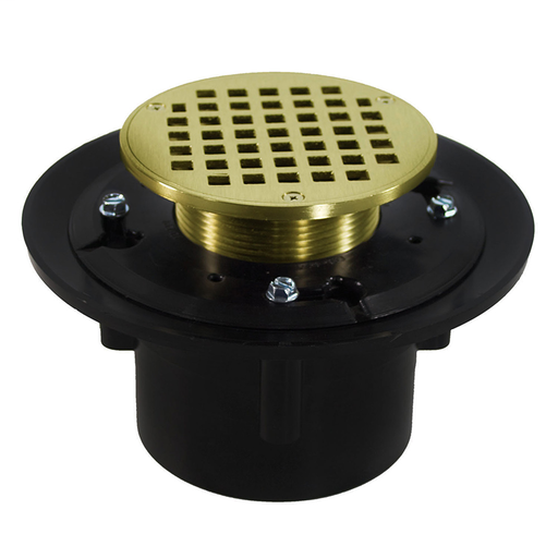 3" x 4" Heavy Duty ABS Drain Base with 3-1/2" Metal Spud and 4" Polished Brass Strainer