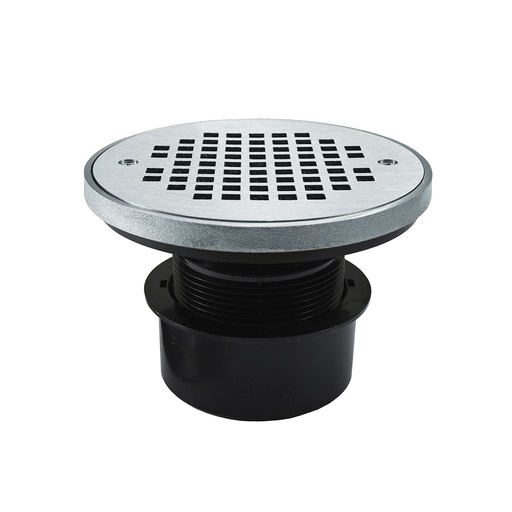4" ABS Inside Pipe Fit Drain Base with 3" Plastic Spud and 6" Chrome Plated Strainer with Ring