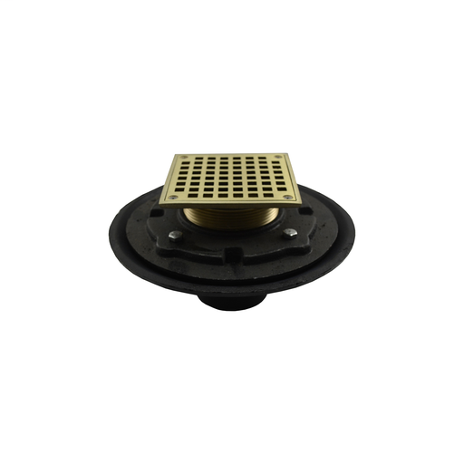 4" Heavy Duty No Hub Floor Drain/Shower Drain with 10" Pan and 6" Nickel Bronze Square Strainer - Height 4-3/4" - 6-3/4"