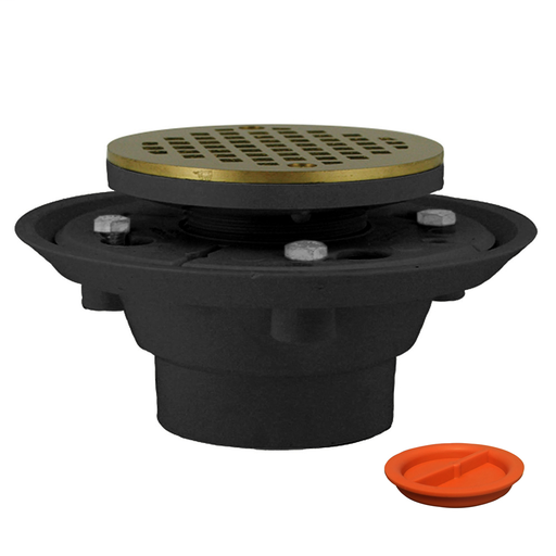 2" x 3" PVC Shower Drain/Floor Drain with 4" Nickel Bronze Cast Round Strainer with Test Plug