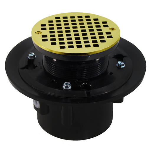3" x 4" Heavy Duty ABS Drain Base with 3" Plastic Spud and 6" Polished Brass Strainer