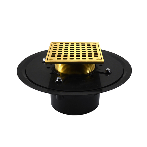 3" Heavy Duty ABS Drain Base with 3-1/2" Metal Spud and 5" Polished Brass Strainer