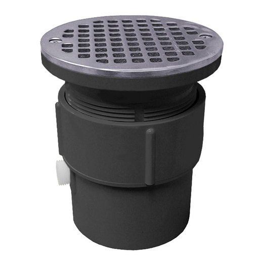 3" x 4" PVC Pipe Fit Drain Base with 3-1/2" Plastic Spud and 5" Stainless Steel Strainer